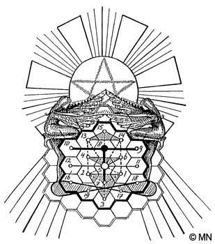 Het magische 19-hexagram, in een leeg 37-hexagram